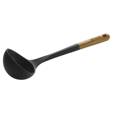 STAUB soup ladle in BPA-free matte silicone for durable high-heat serving.