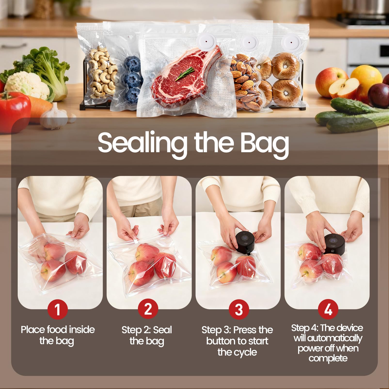 Wireless portable Staweiger sealer in a compact kitchen setup