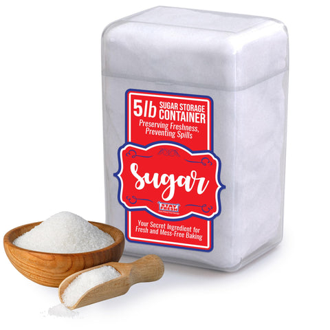 Stay Fresh sugar container front view showing snap-close lid for moisture protection.