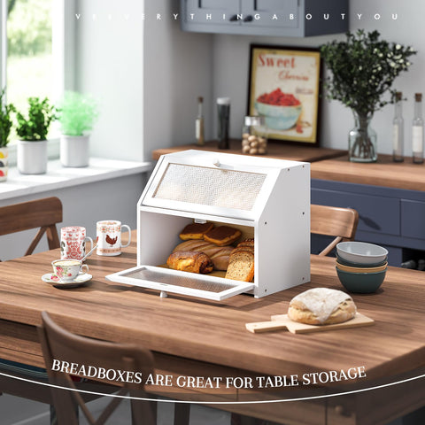 STDDRE white farmhouse bread box features smooth finish and sturdy build.