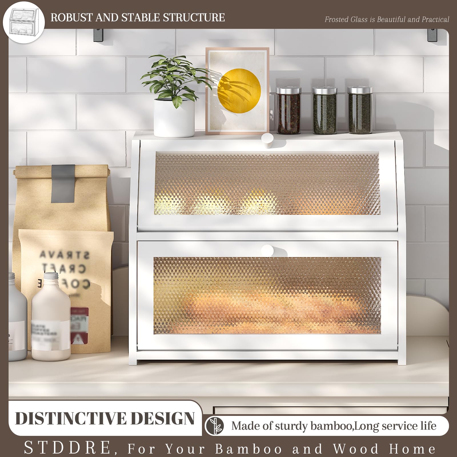STDDRE double-layer bread box shows its large capacity for loaves.