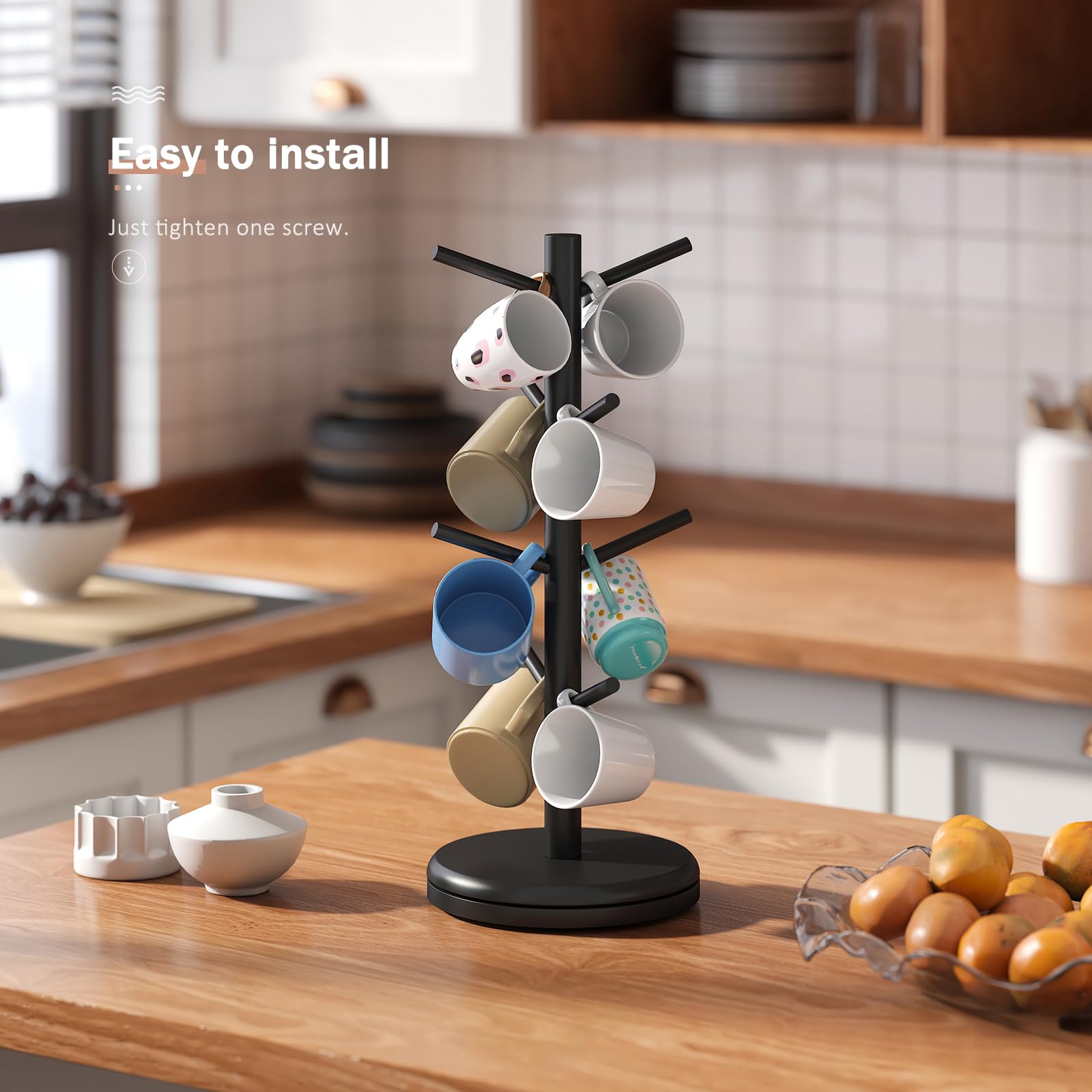 STDDRE compact space-saving mug rack on a kitchen counter