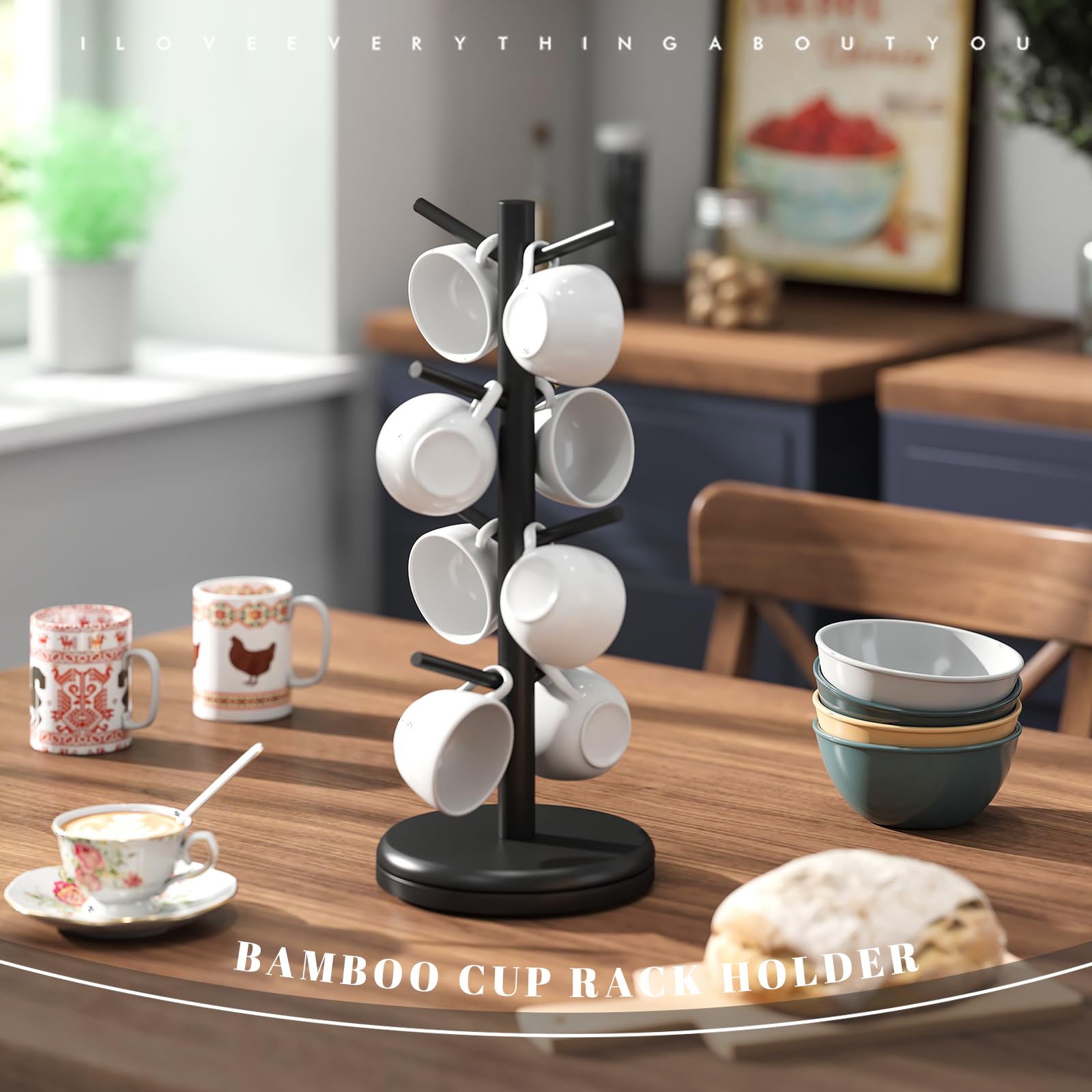 STDDRE mug tree showing eight hooks for organized display