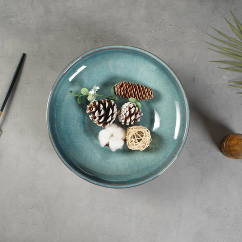 STE-CER blue fruit bowl with 10.2-inch diameter for family gatherings.