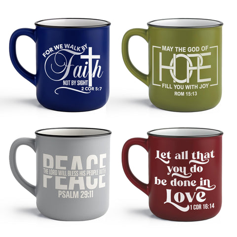 Steadfast Selections 4-pack inspirational Christian coffee mugs for daily devotion