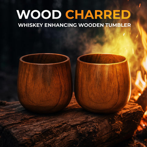 STEAKMAN XWOOD elegant table setup with wooden whiskey glasses.