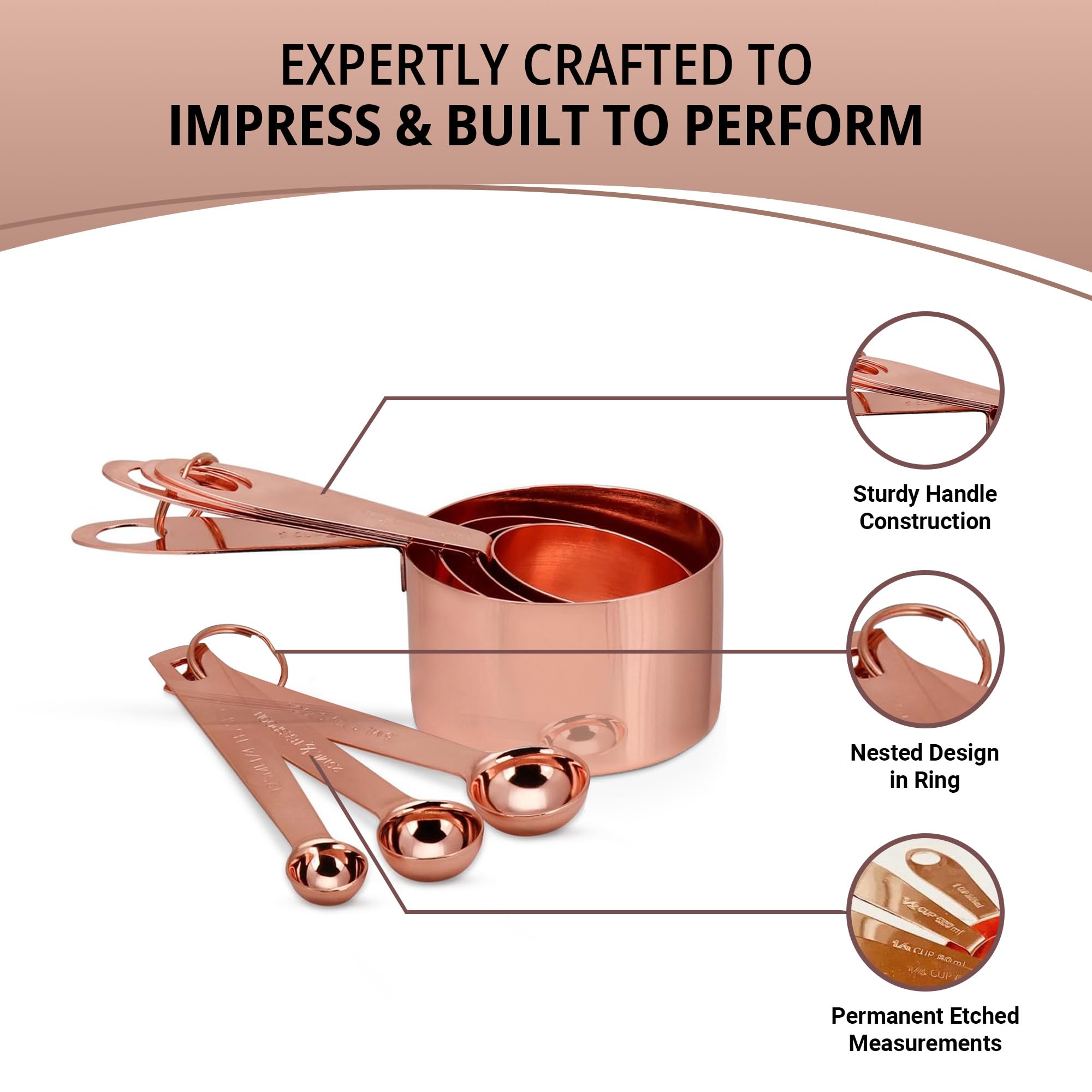 Nestable design showing cups and spoons compactly stored for easy cabinet organization
