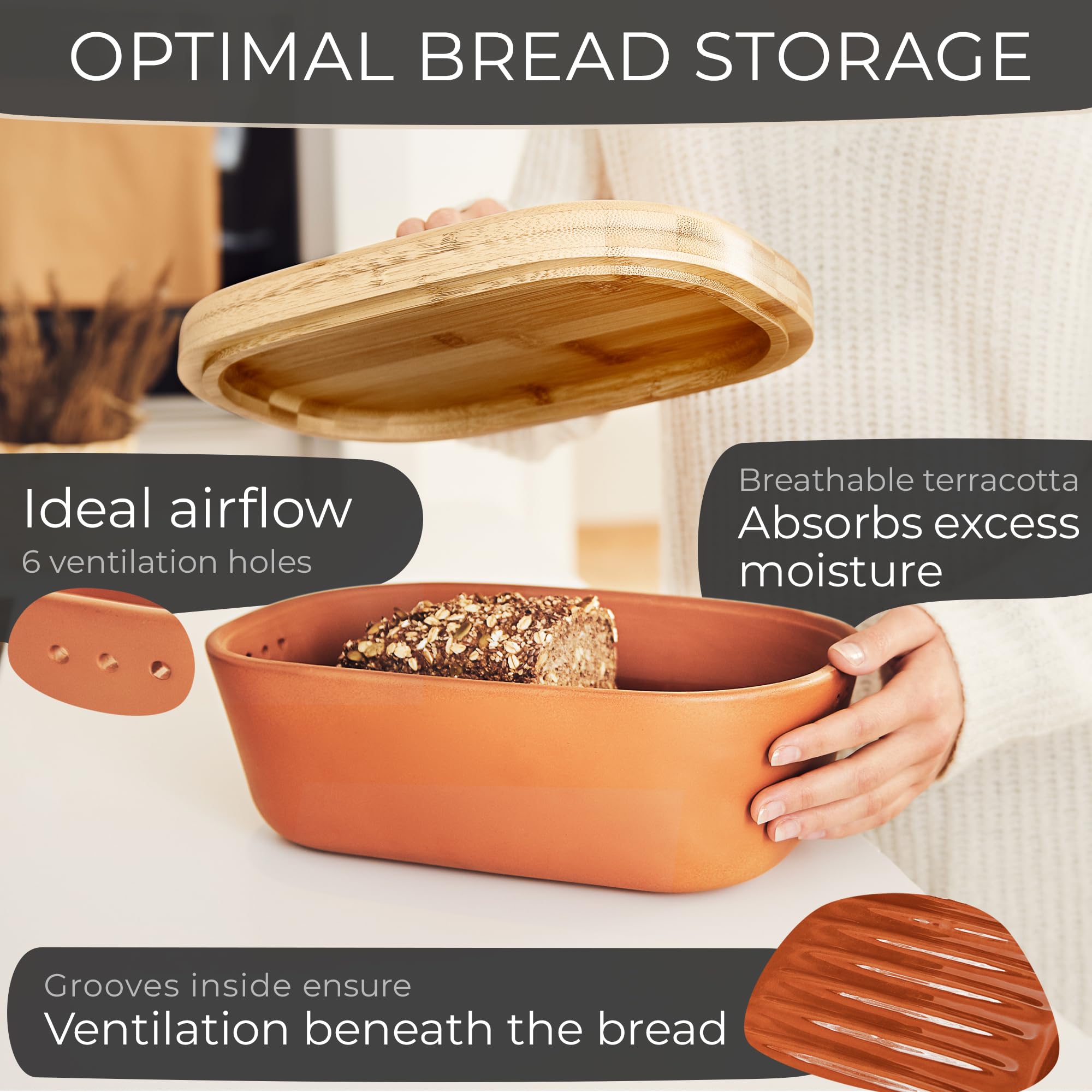 Steinzeit bamboo lid serving tray doubles as a bread plate for easy serving.