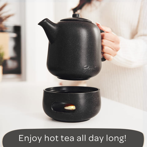 Steinzeit black ceramic tea pot adds stylish touch to daily tea rituals.