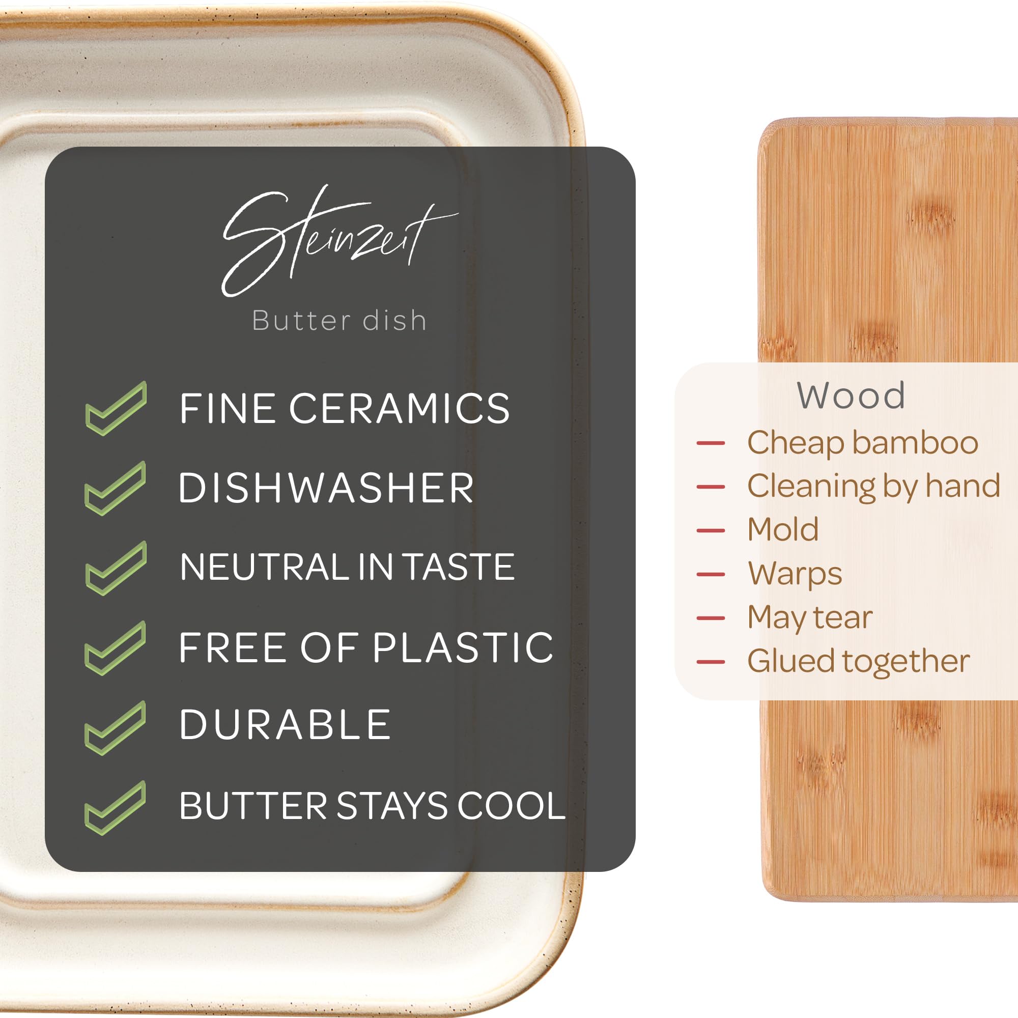 Steinzeit ceramic butter dish close up highlighting smooth glaze and sturdy design