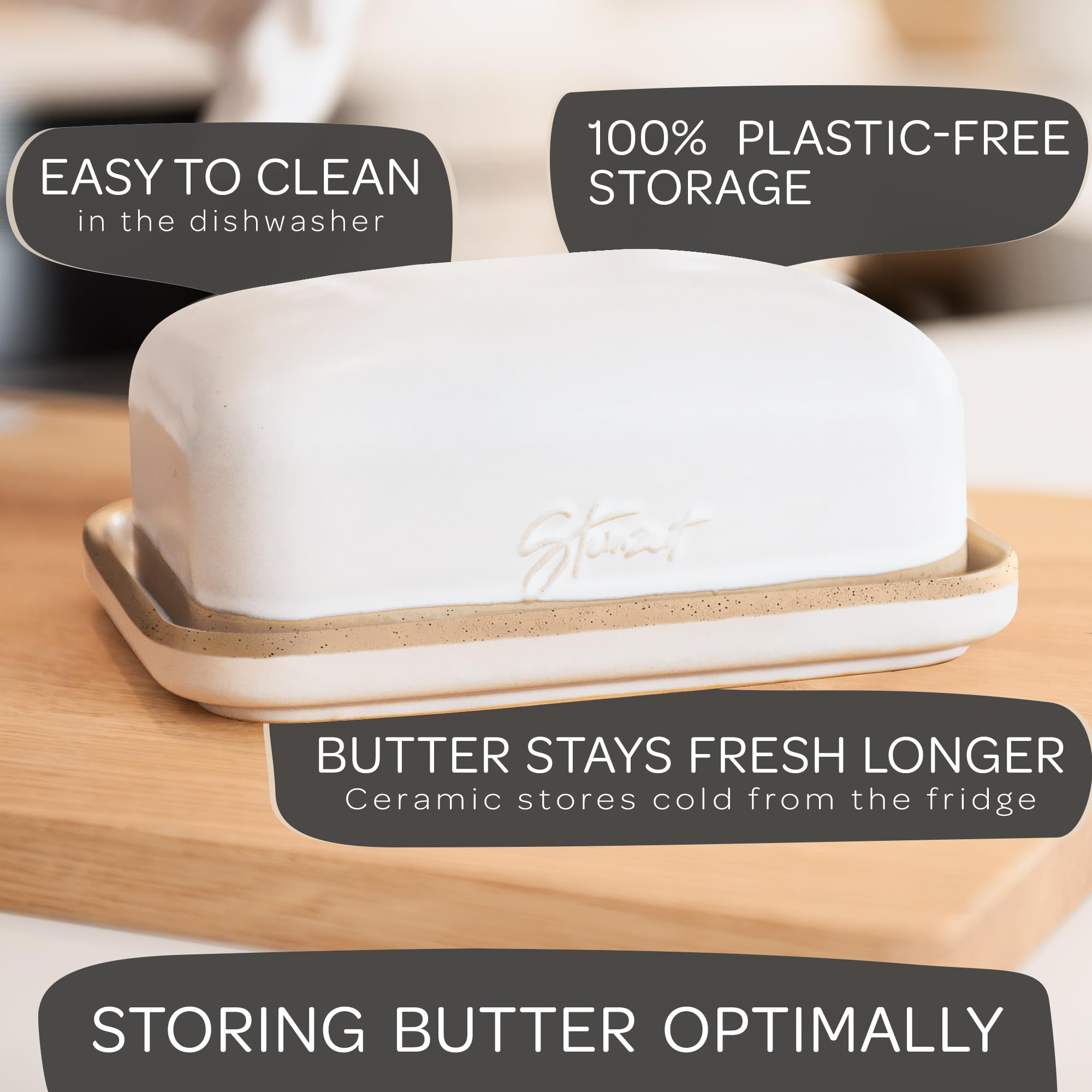 Steinzeit butter dish holds two pats of butter for everyday serving