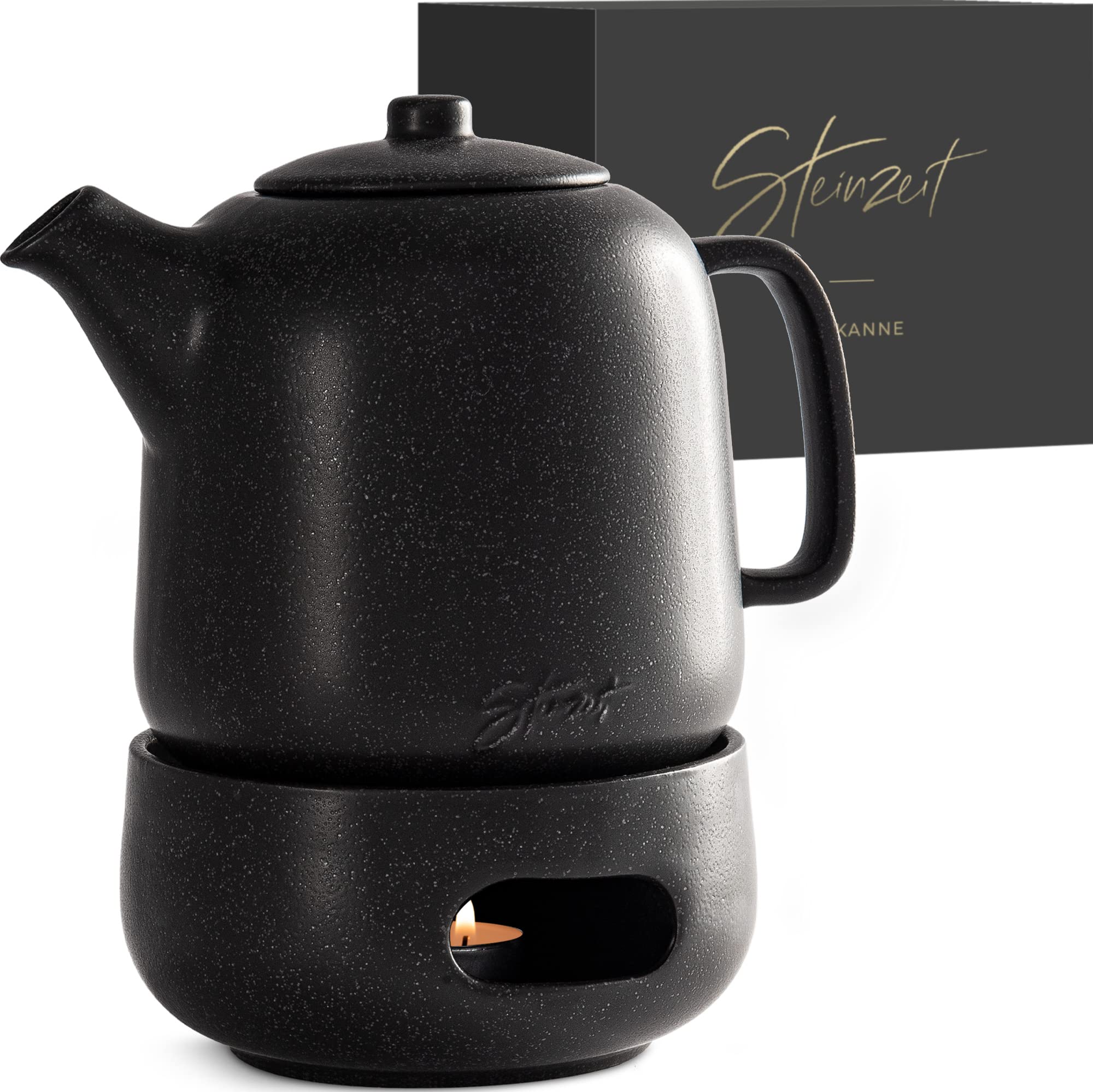 Steinzeit design tea pot 44oz shows generous capacity for entertaining guests.