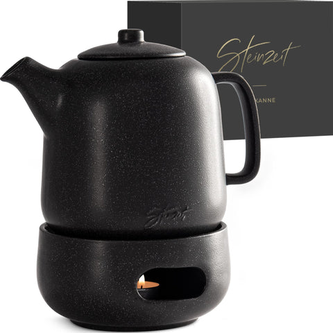 Steinzeit design tea pot 44oz shows generous capacity for entertaining guests.