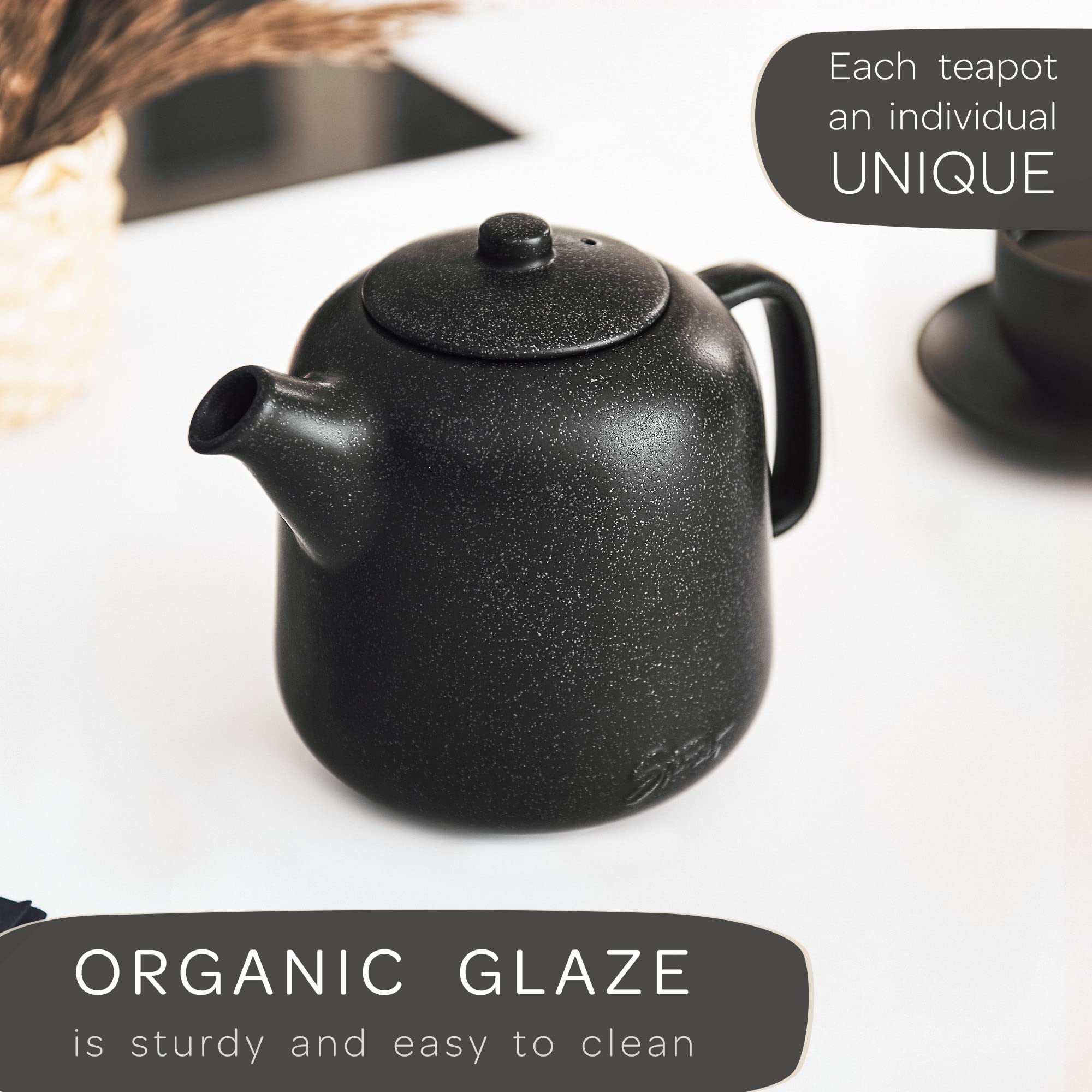 Steinzeit teapot spout-closeup emphasizes smooth pouring and drip-free serving