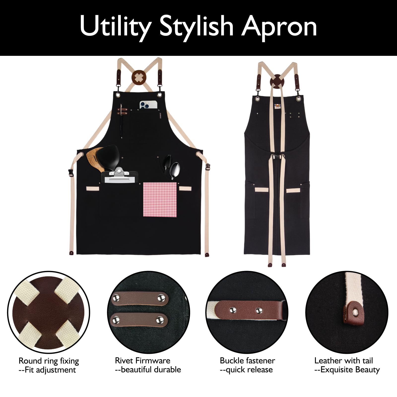 Stenffy 12oz canvas fabric resists wear while daily chores.