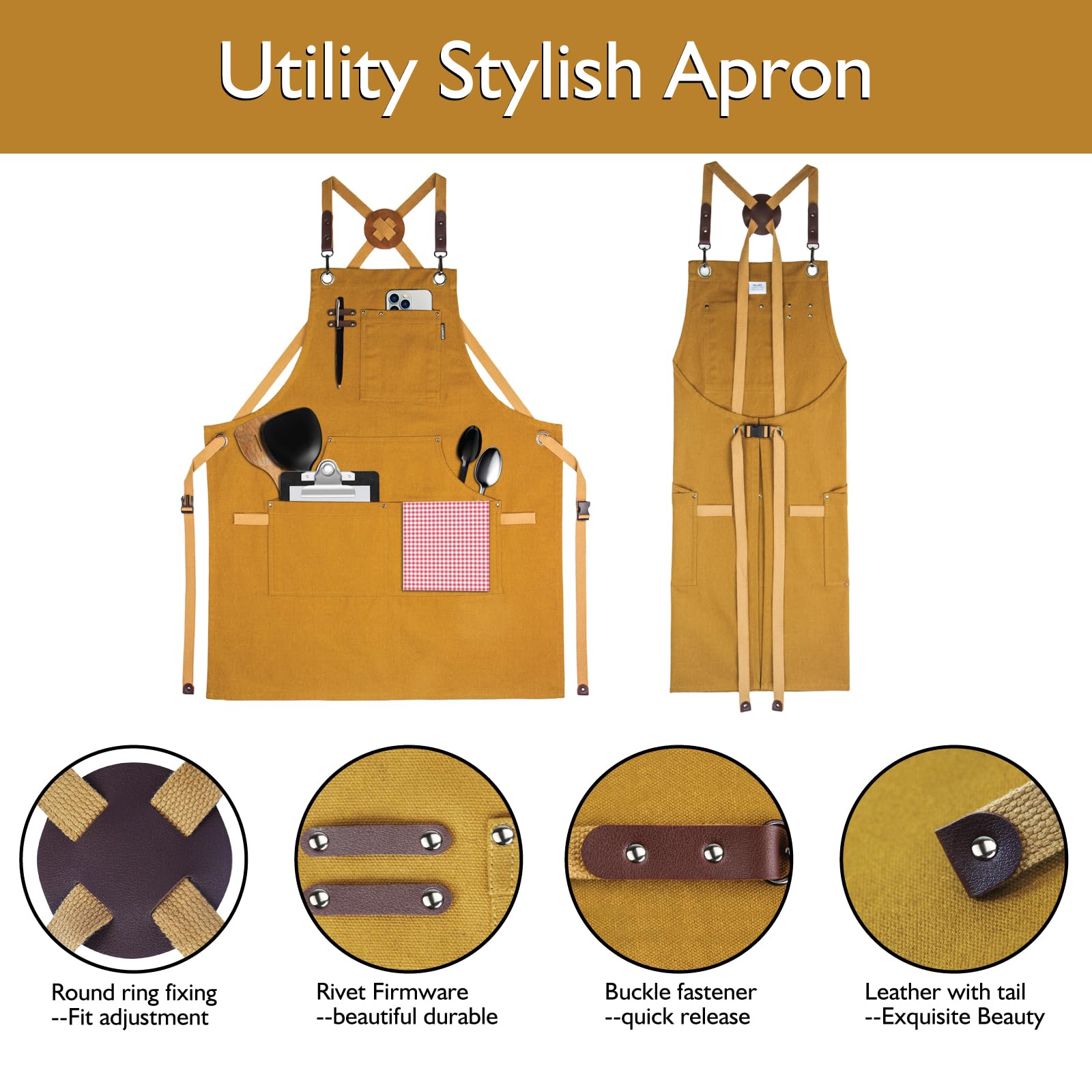 Stenffy apron offers broad coverage from chest to knees.