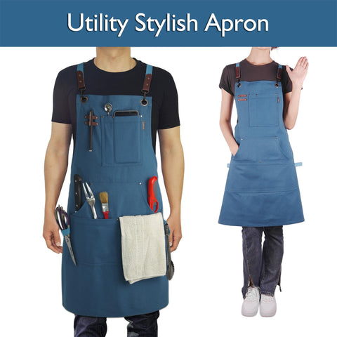 Stenffy apron metal grommets and rivets reinforce corners for durability.