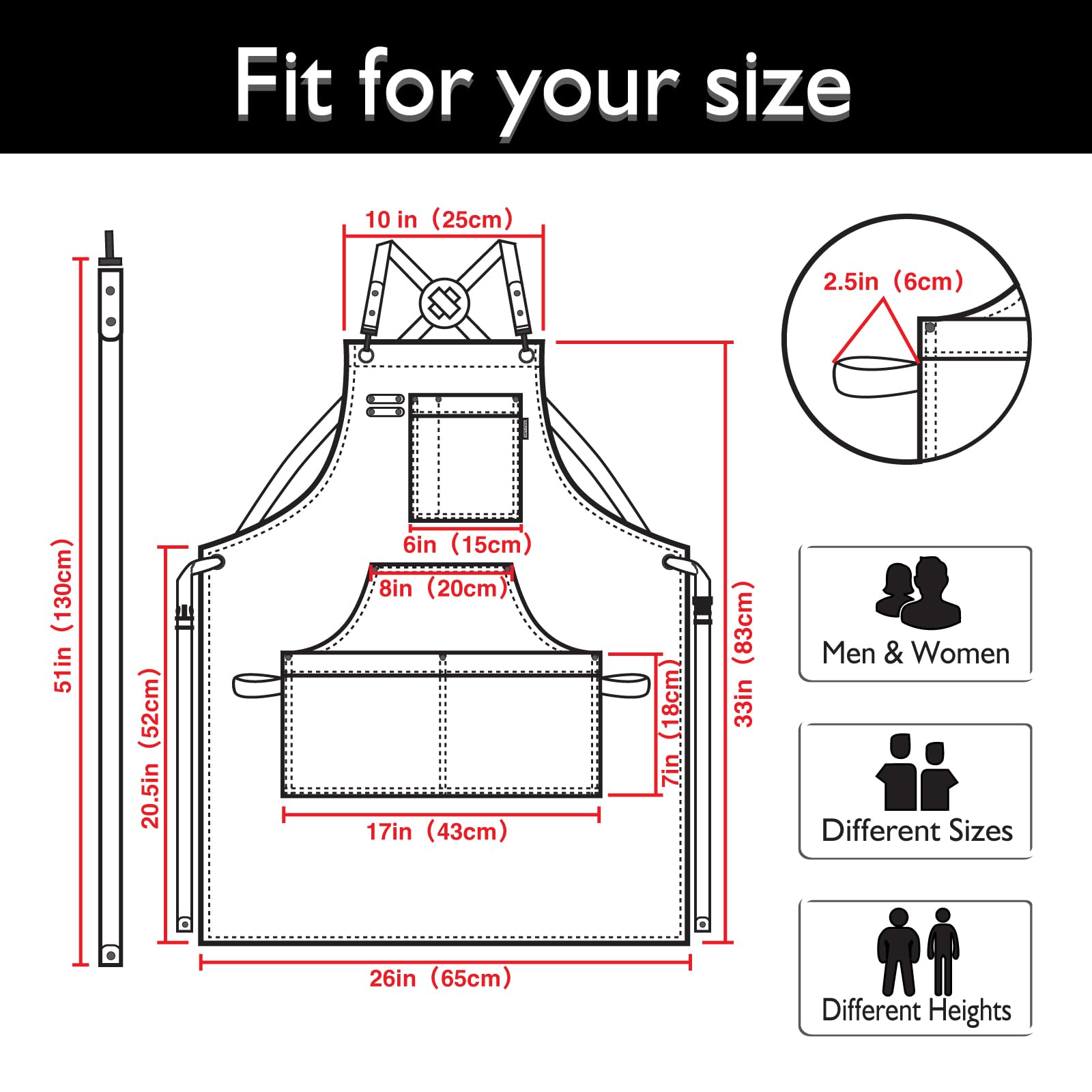 Stenffy apron features sturdy rivets and leather trim.
