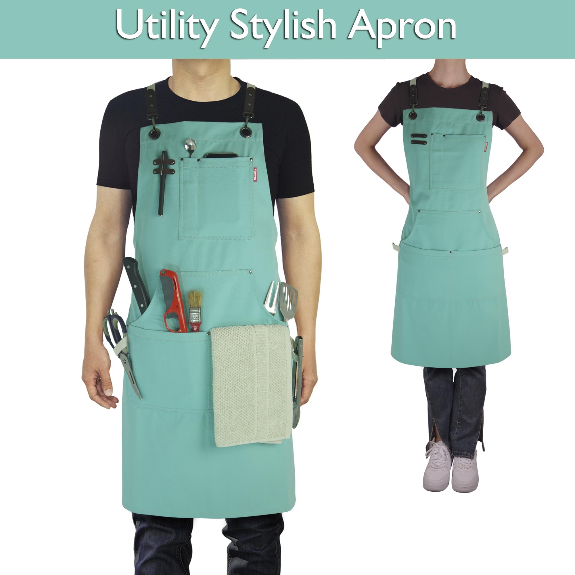 Stenffy apron with multiple pockets organized for tools and phone