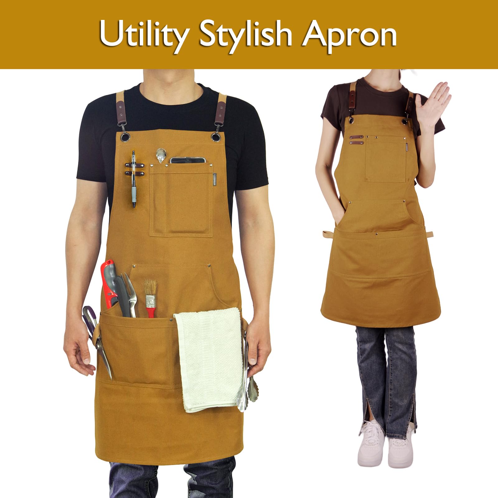 Stenffy apron with 5 pockets keeps tools within reach.