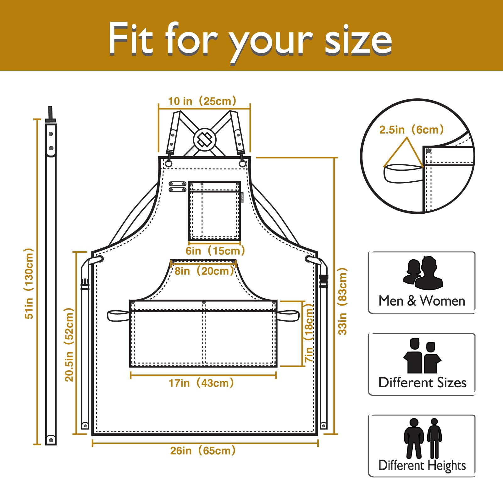 Stenffy apron features ultra-long quick-release strap.