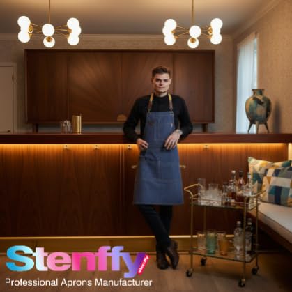 Stenffy Kitchen Apron denim-look finish adds professional style
