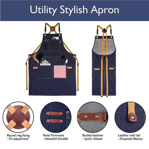 Stenffy Kitchen Apron extended-strap for comfortable all-day wear