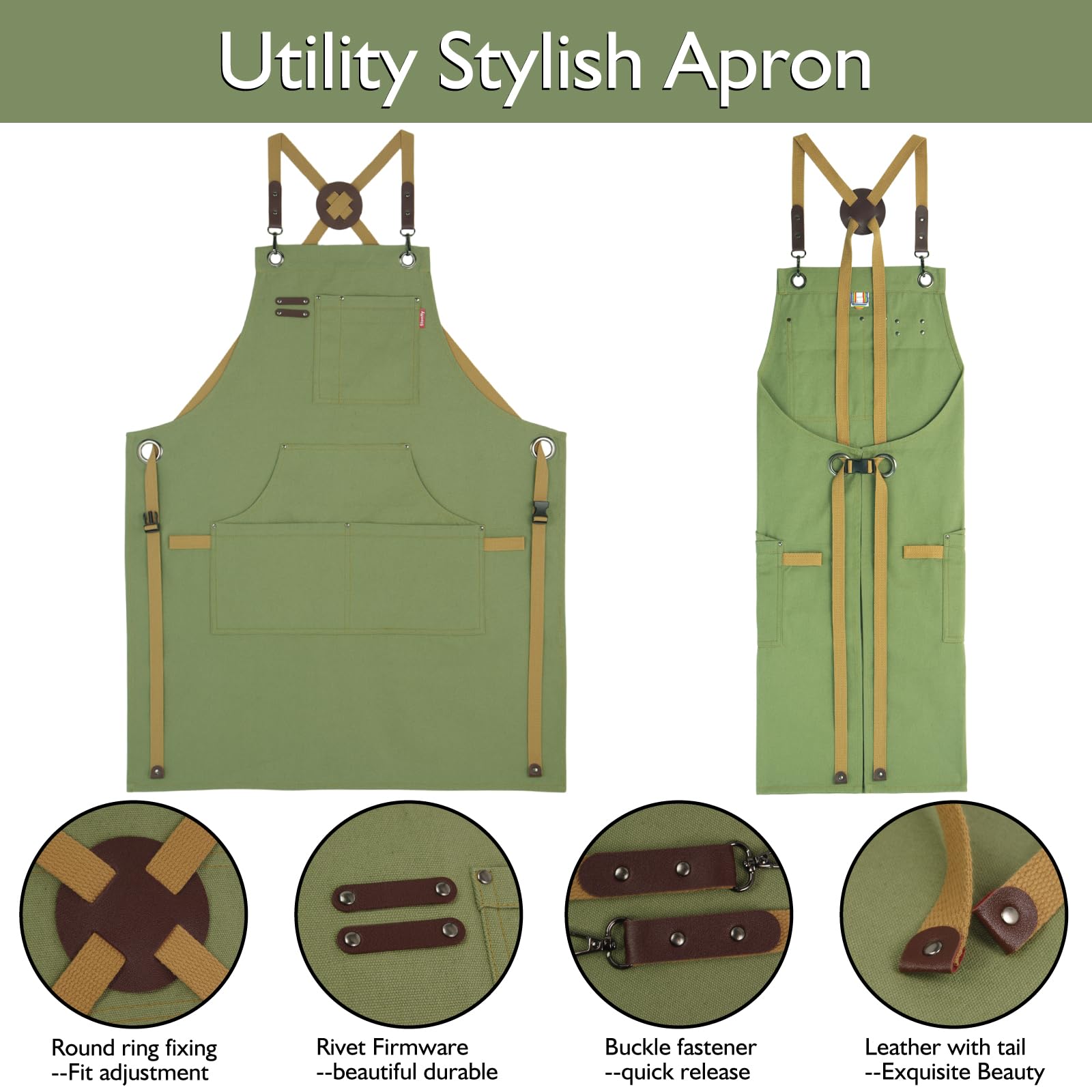 Stenffy apron showing five pockets for tools and phone
