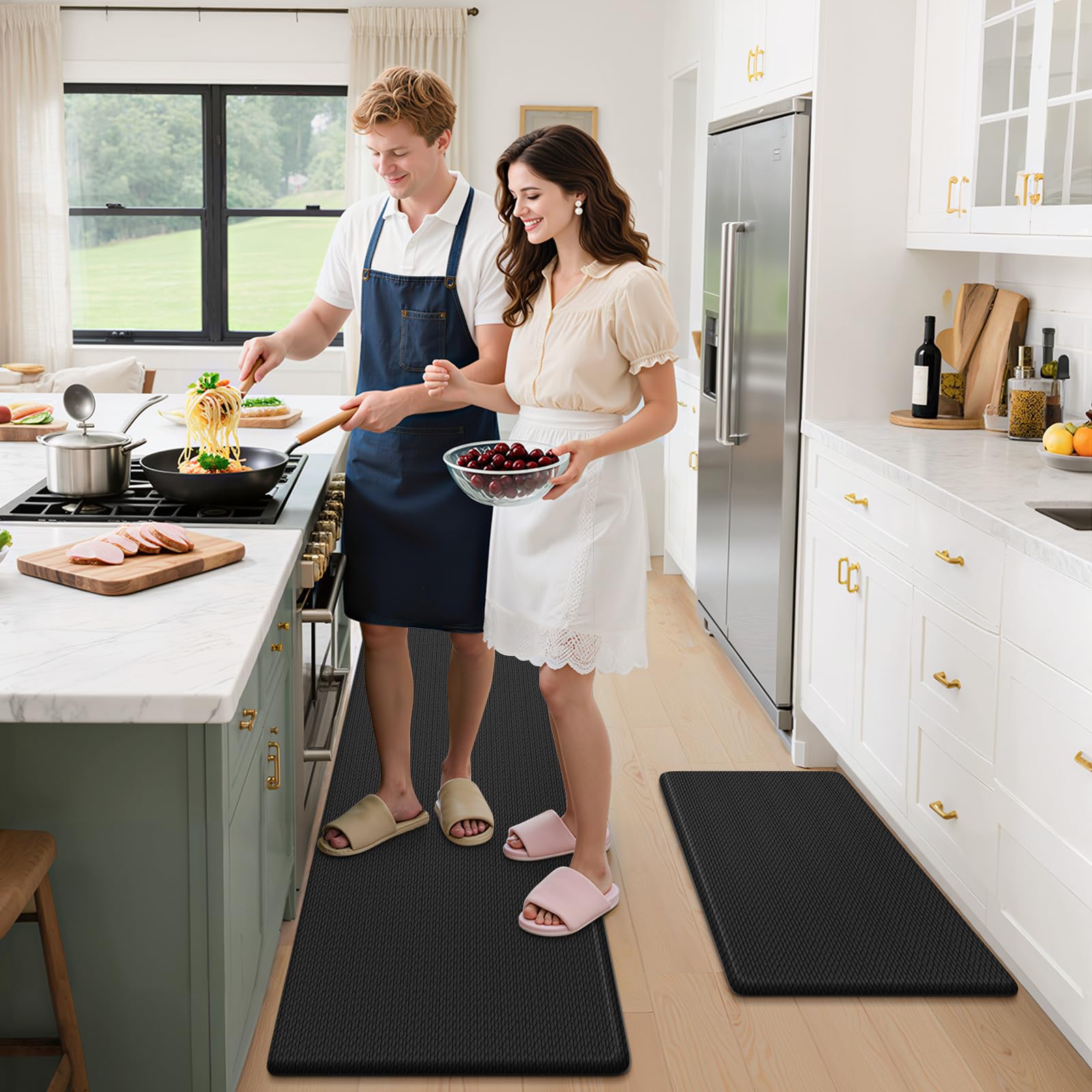 StepLively black kitchen mat adds modern decor to any space