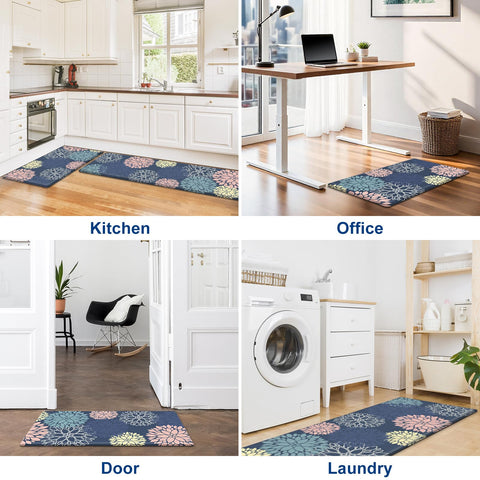 StepLively blue floral-pattern mat elevates decor while withstanding high-traffic use
