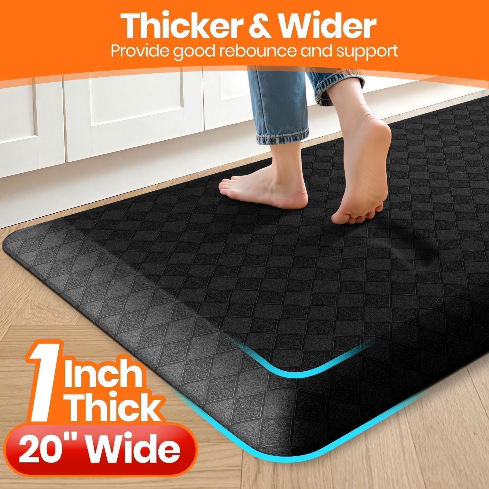 StepRite anti-fatigue kitchen rug reduces leg fatigue while cooking or at a counter