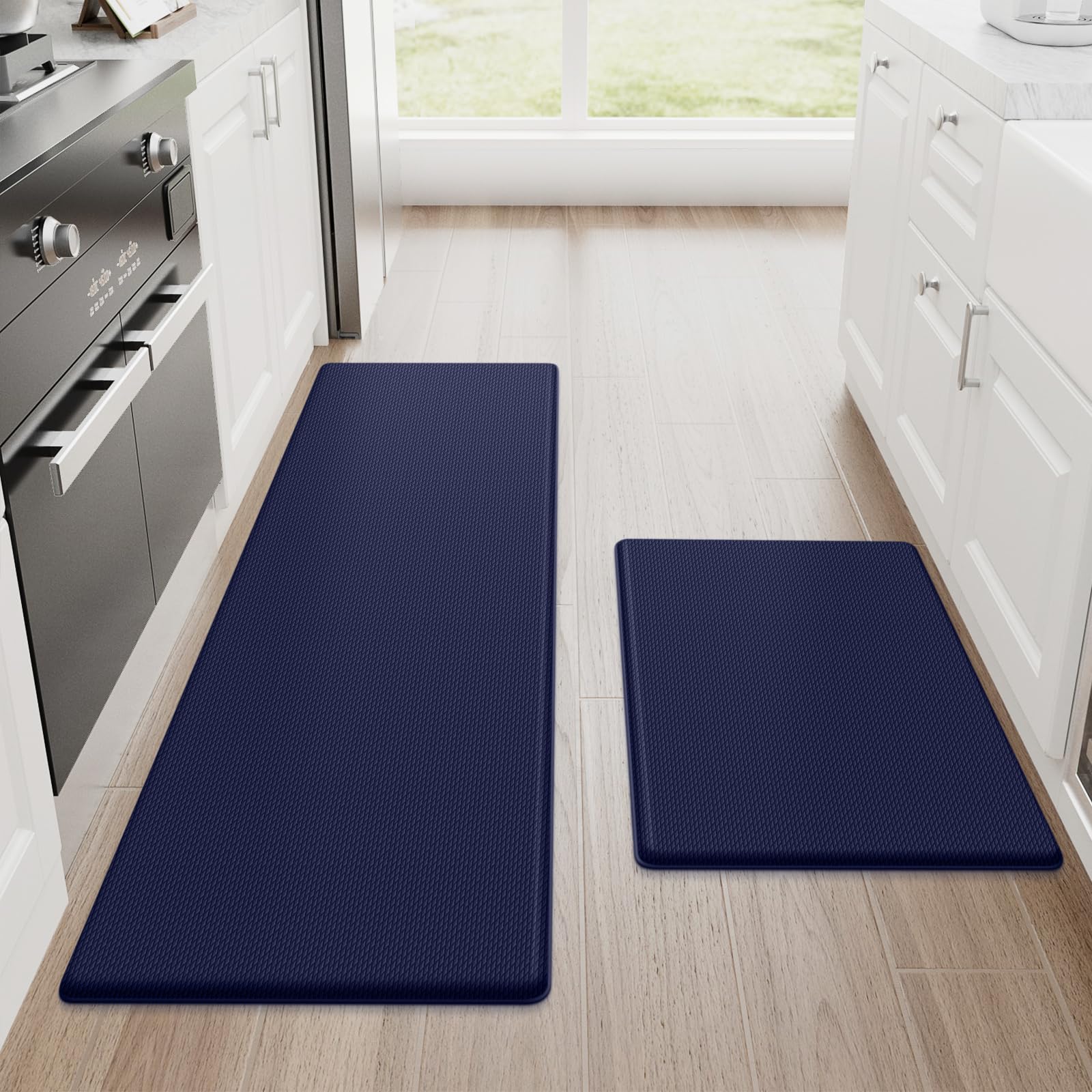 StepRite blue kitchen mats 2pc front view showcasing cushioned comfort.