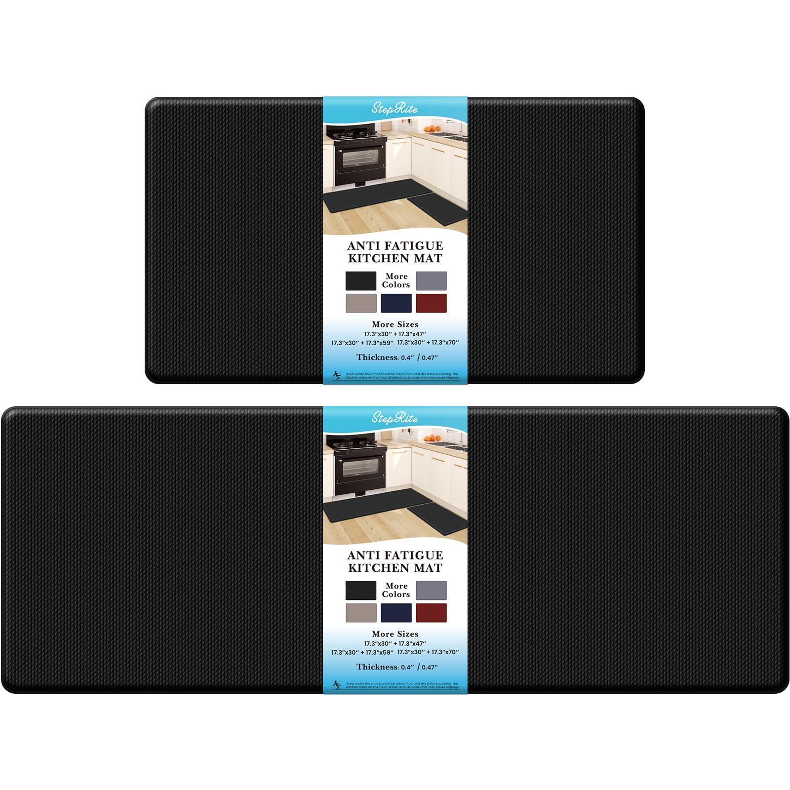 StepRite mats in a busy kitchen and home office setup.