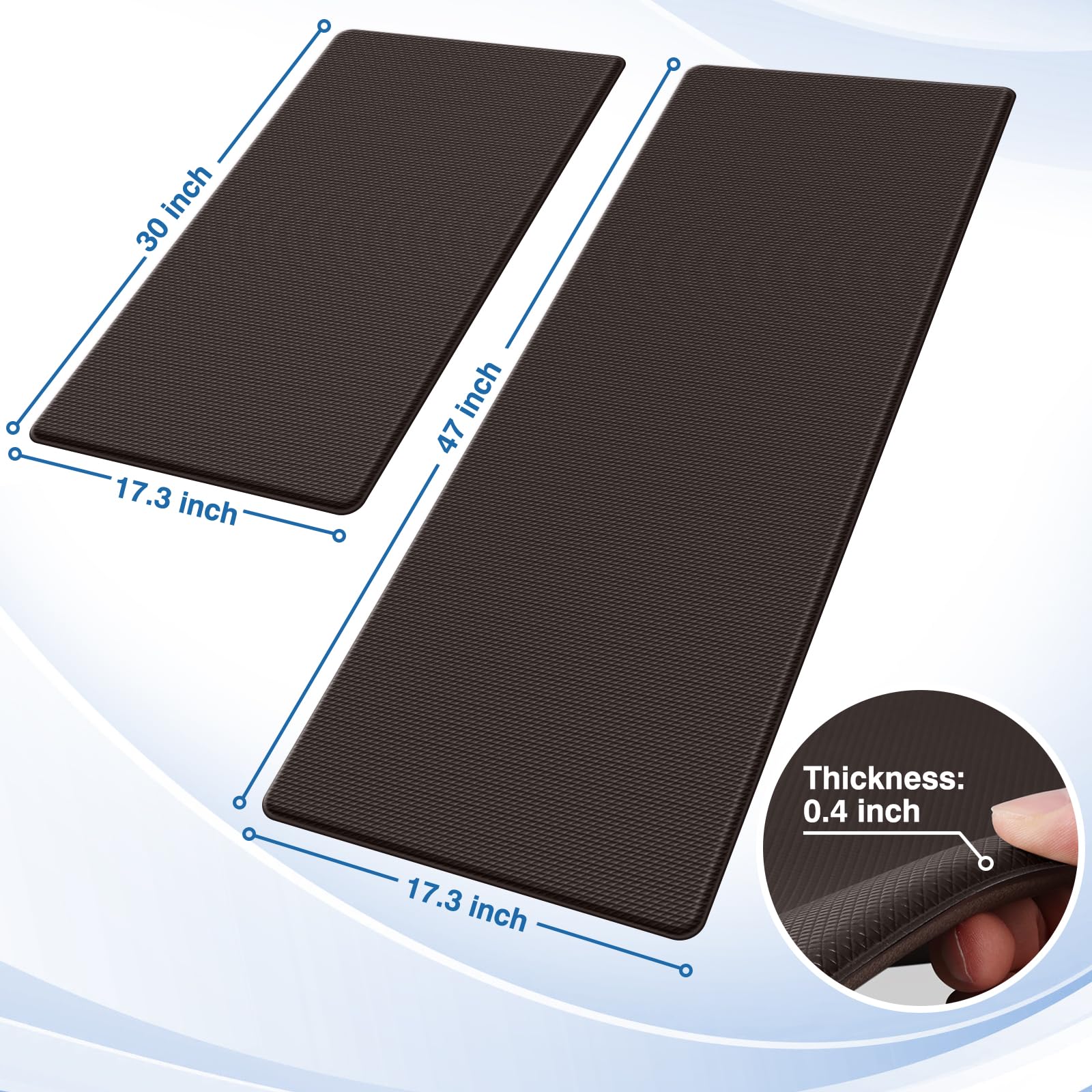 StepRite anti-fatigue cushioning image demonstrates 0.4 inch thickness for comfort.