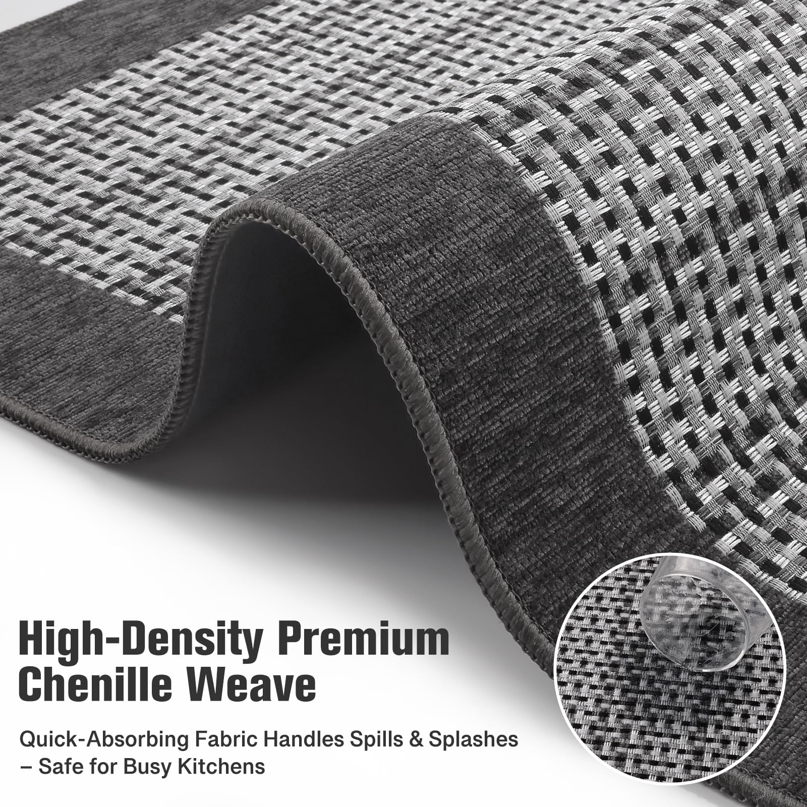 StepRite chenille texture offers soft underfoot and durable use in a busy kitchen.