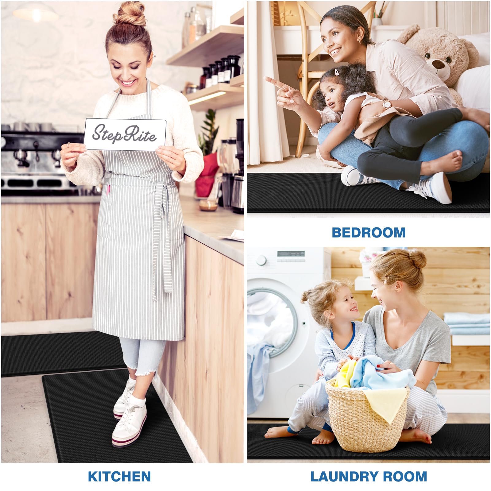 StepRite mats on waterproof surfaces protect floors during messy cooking tasks.