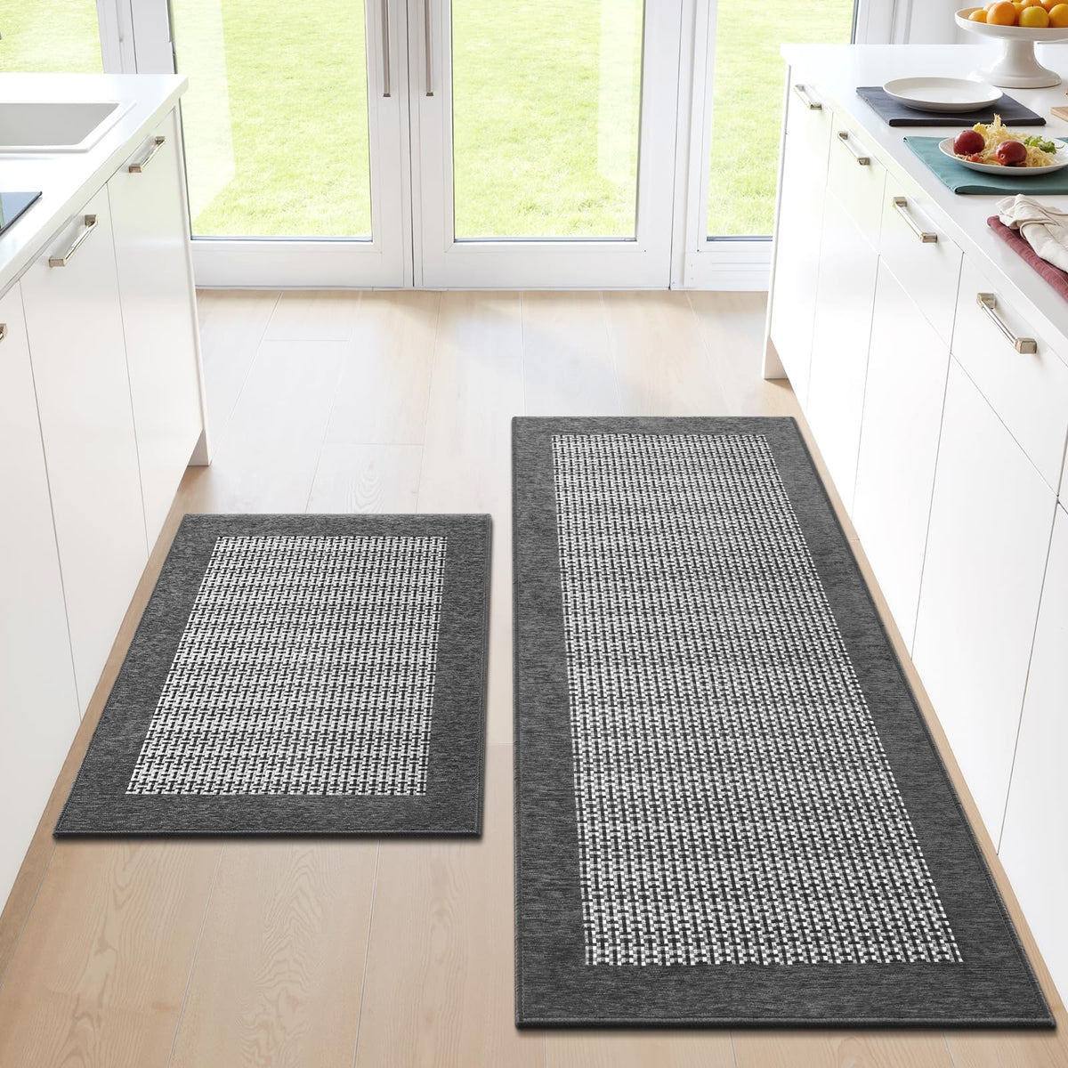 StepRite kitchen mat with non-slip backing stabilizes on tile and wood floors.