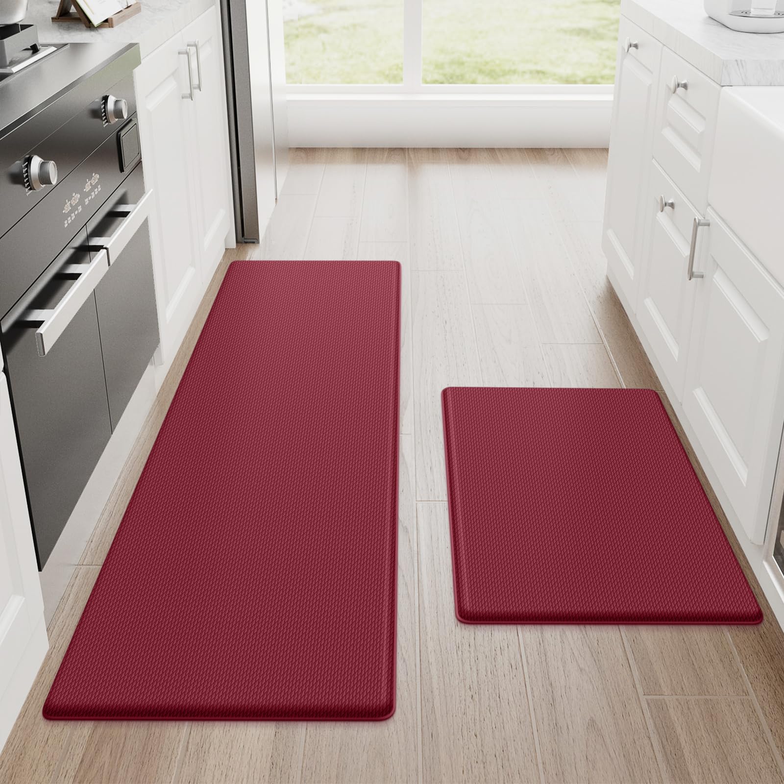 StepRite kitchen mats red two-piece set, ready for daily standing comfort