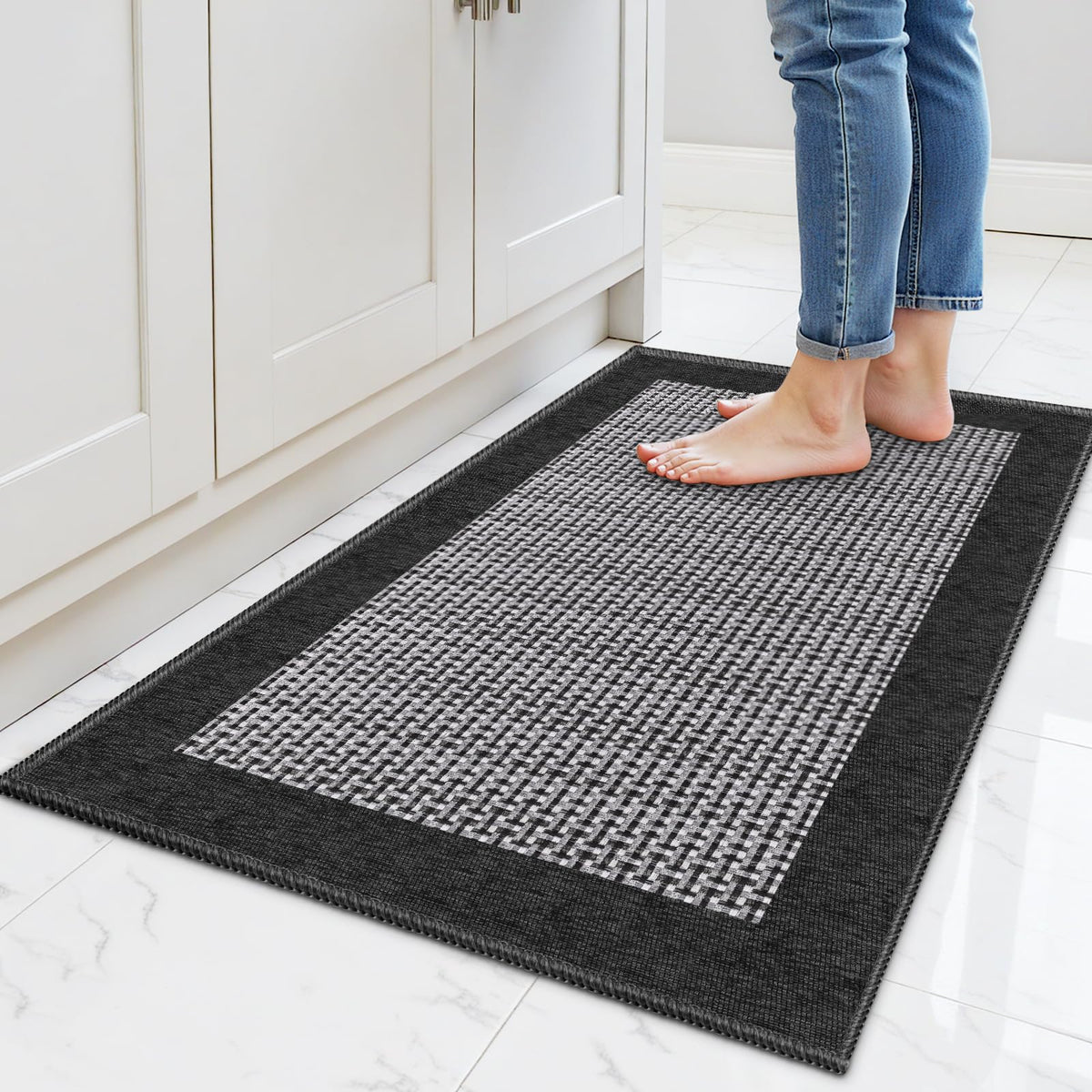 StepRite 32x20 absorbent chenille kitchen rug cushions feet while cooking.