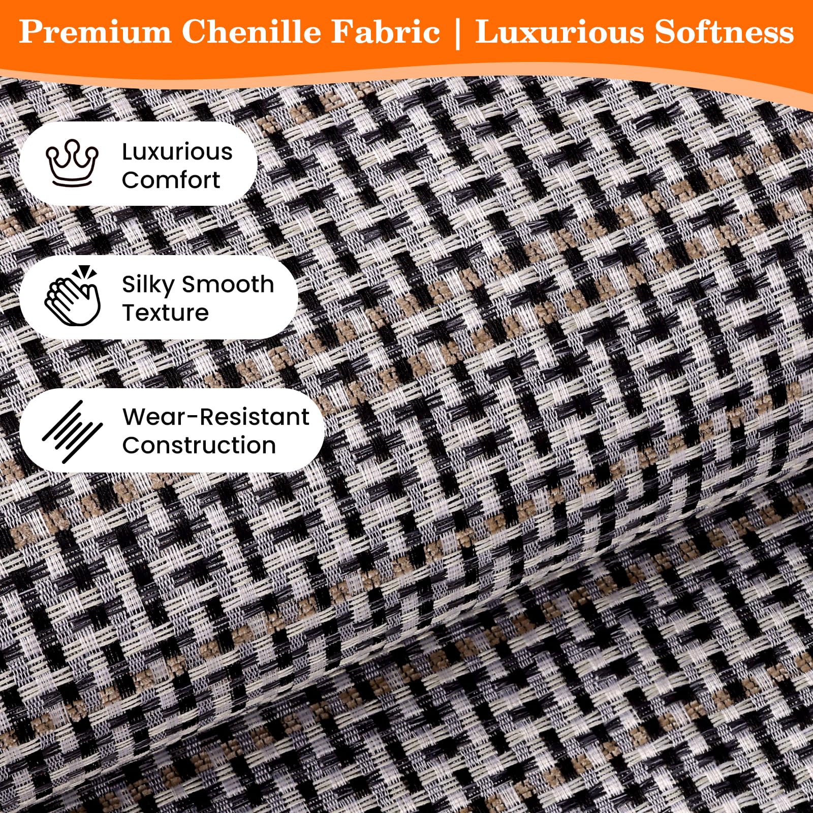 Absorbent chenille pile soaks up spills while you cook or wash dishes.