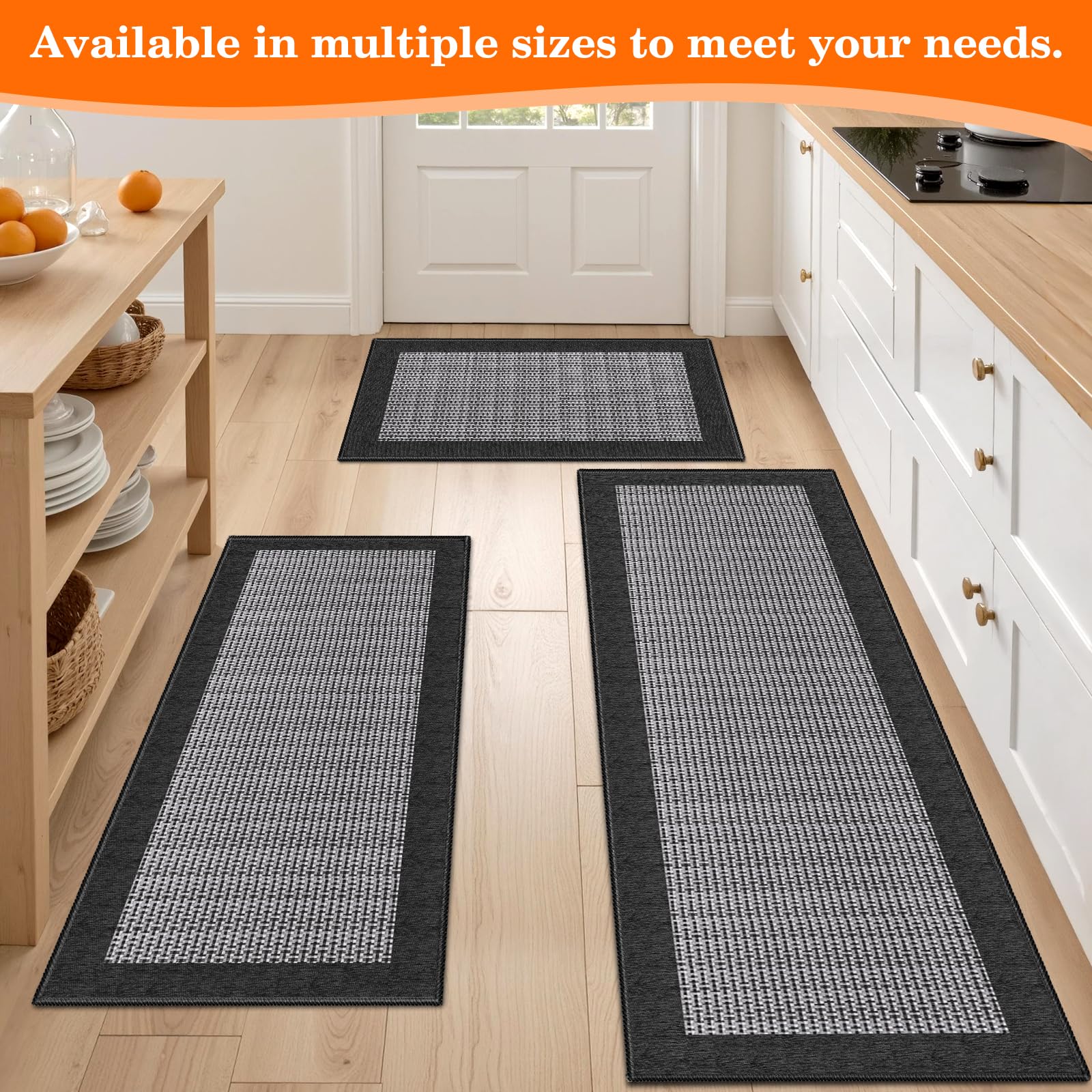 StepRite soft-landing rug provides comfortable footing near sinks and prep areas.
