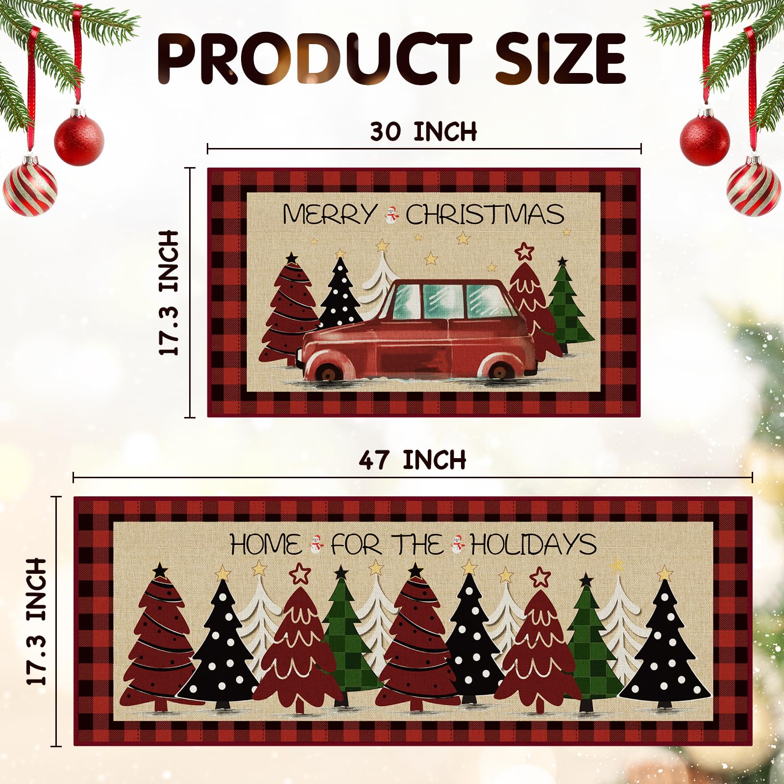 StepRite non-slip kitchen mat with Christmas Tree Print stays put while cooking.