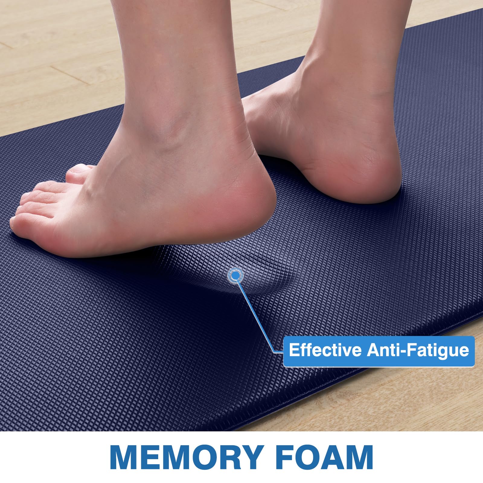 StepRite blue anti-fatigue mat in a home office setup.