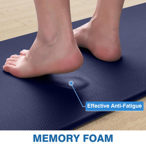 StepRite blue anti-fatigue mat in a home office setup.
