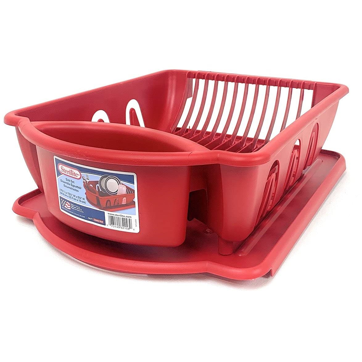 Sterilite 2pc Ultra Sink Set Red dish rack for easy counter air-drying
