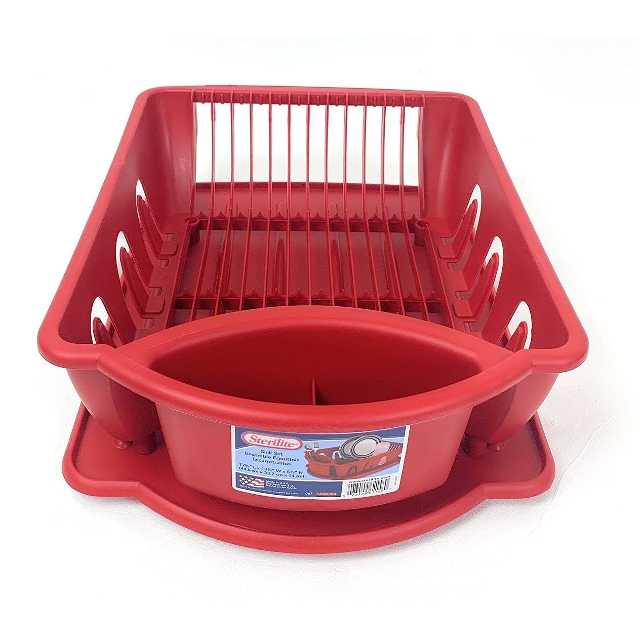 Sterilite 2pc Ultra Sink Set Red drain board detaches for flexible counter drying