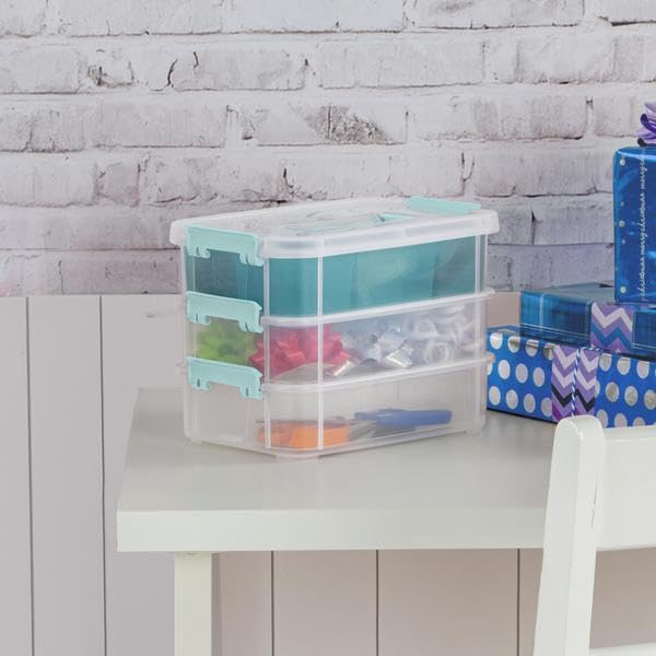 Sterilite 3-layer clear storage box with dividers, ideal for hobby supplies.