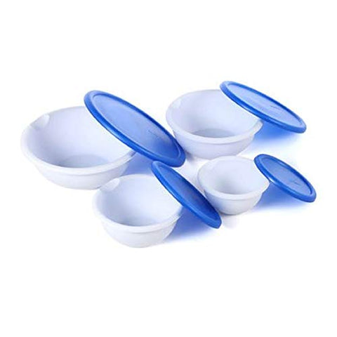 Sterilite blue-sky lids on multisize bowls for versatile kitchen storage