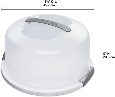 Sterilite cake server lid with handle shown for comfortable carrying.