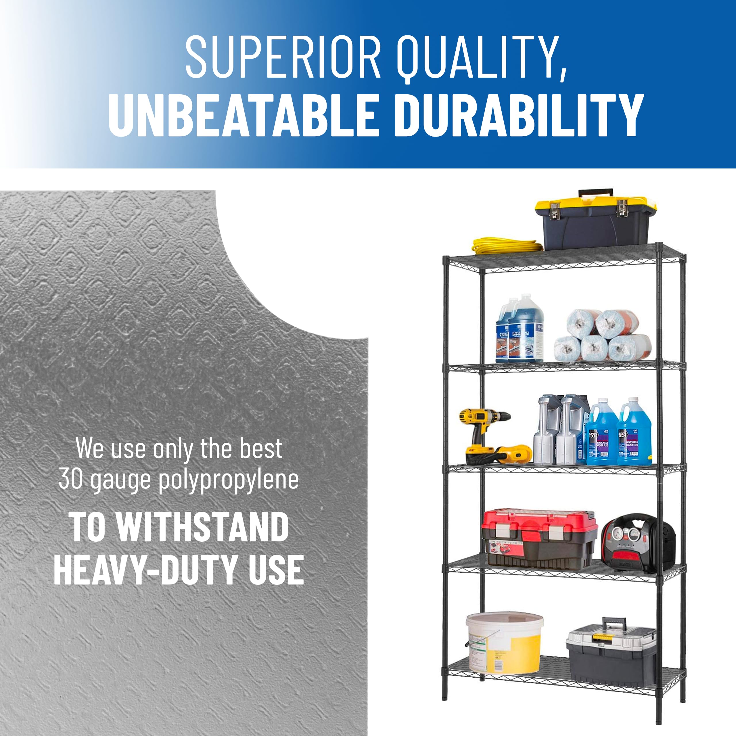 Sterling Shelf Liners 30-gauge polypropylene for durable daily use.